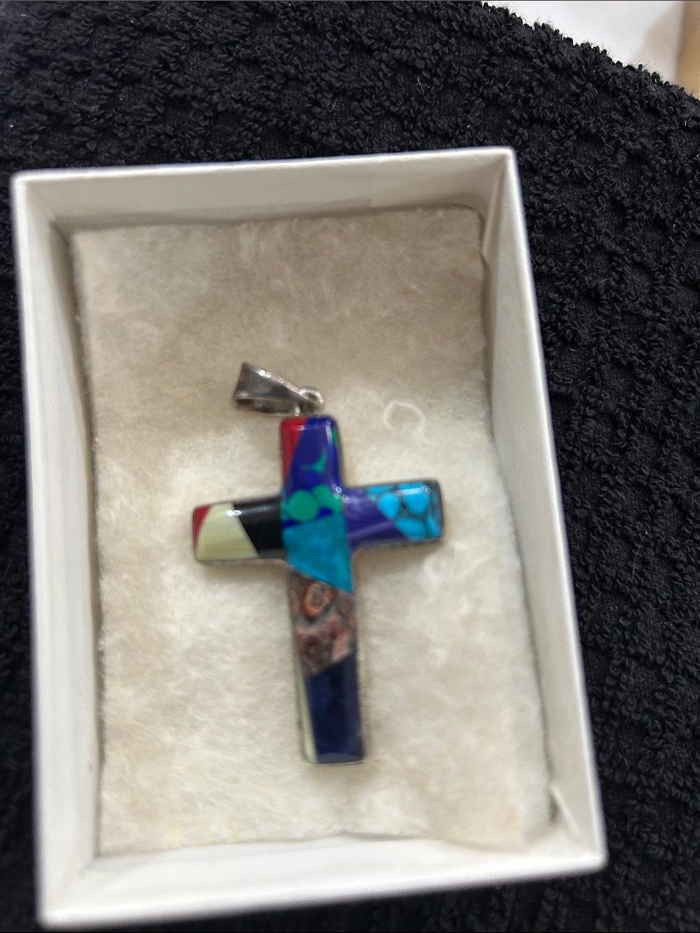 Sterling Silver Multi-Color Inlay Cross Pendant - Women Jewelry